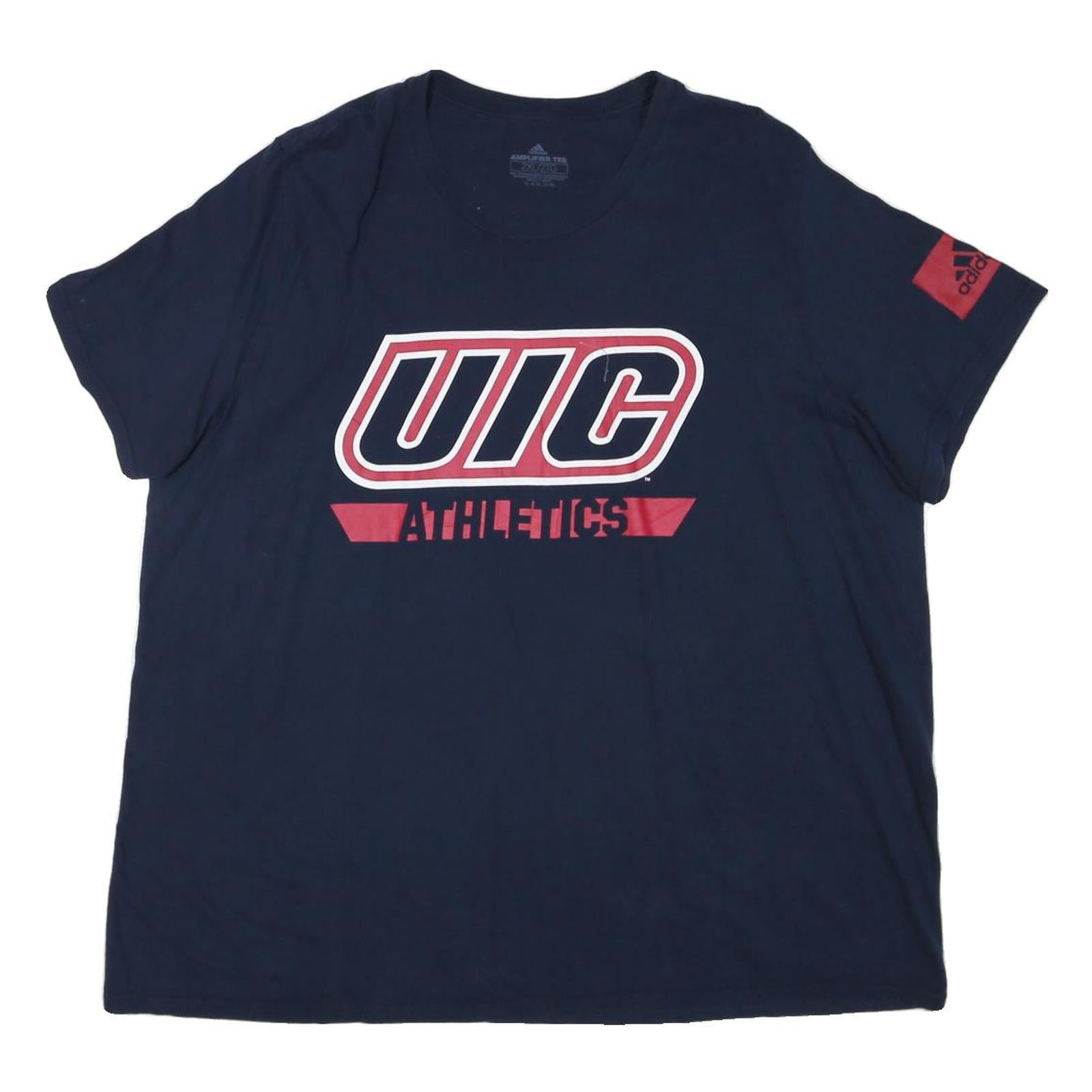 ADIDAS Mens Navy Blue UIC Athletics Graphic T-Shirt 2XL Short Sleeve Crew Neck
