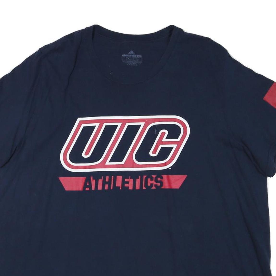 ADIDAS Mens Navy Blue UIC Athletics Graphic T-Shirt 2XL Short Sleeve Crew Neck
