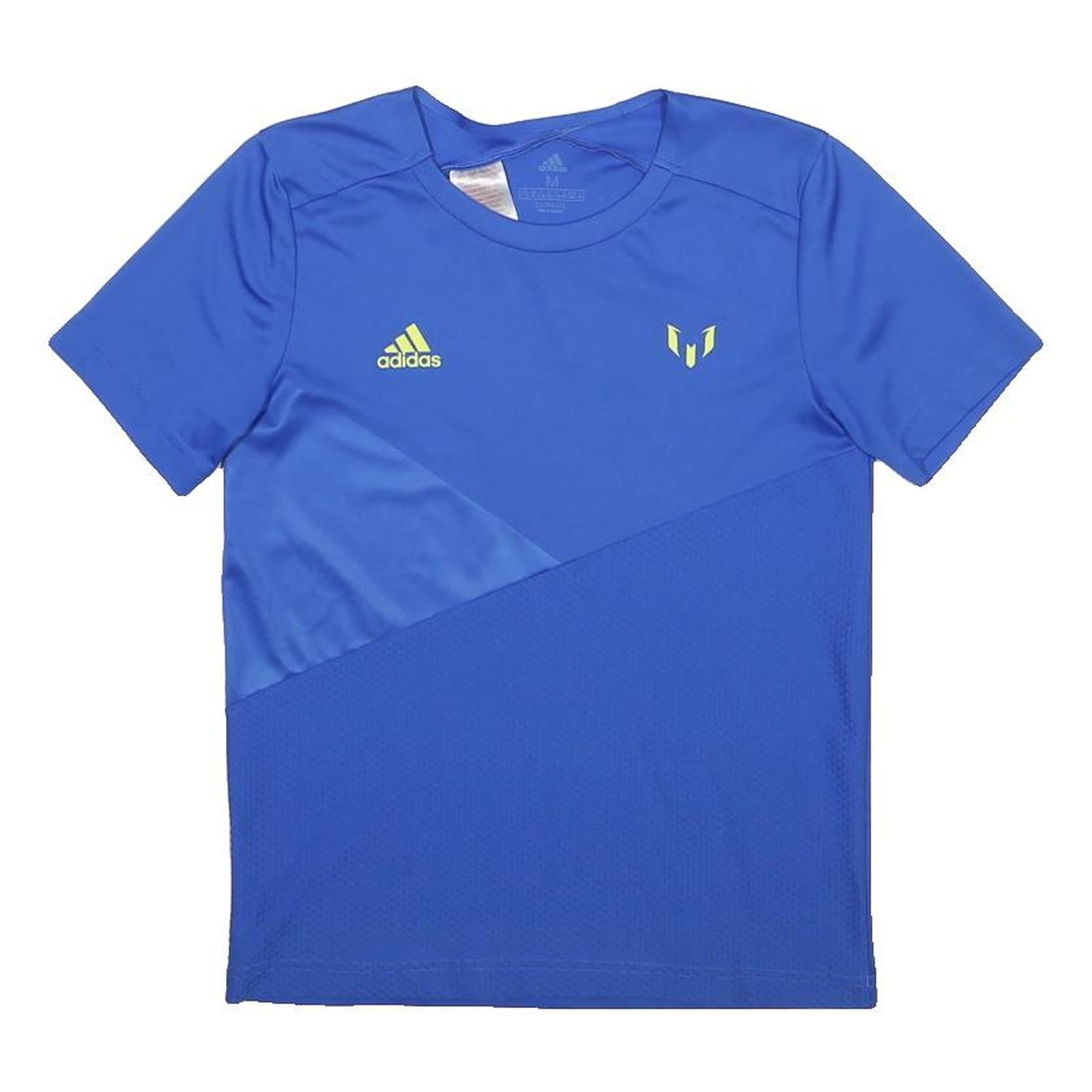 ADIDAS Boys Blue Messi Graphic T-Shirt 11-12Y Short Sleeve Crew Neck Sport