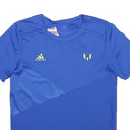 ADIDAS Boys Blue Messi Graphic T-Shirt 11-12Y Short Sleeve Crew Neck Sport