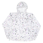 CHAMPION Womens White & Black Graphic Print Hooded Nylon Jacket M Zip Patterned