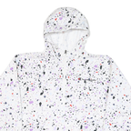 CHAMPION Womens White & Black Graphic Print Hooded Nylon Jacket M Zip Patterned
