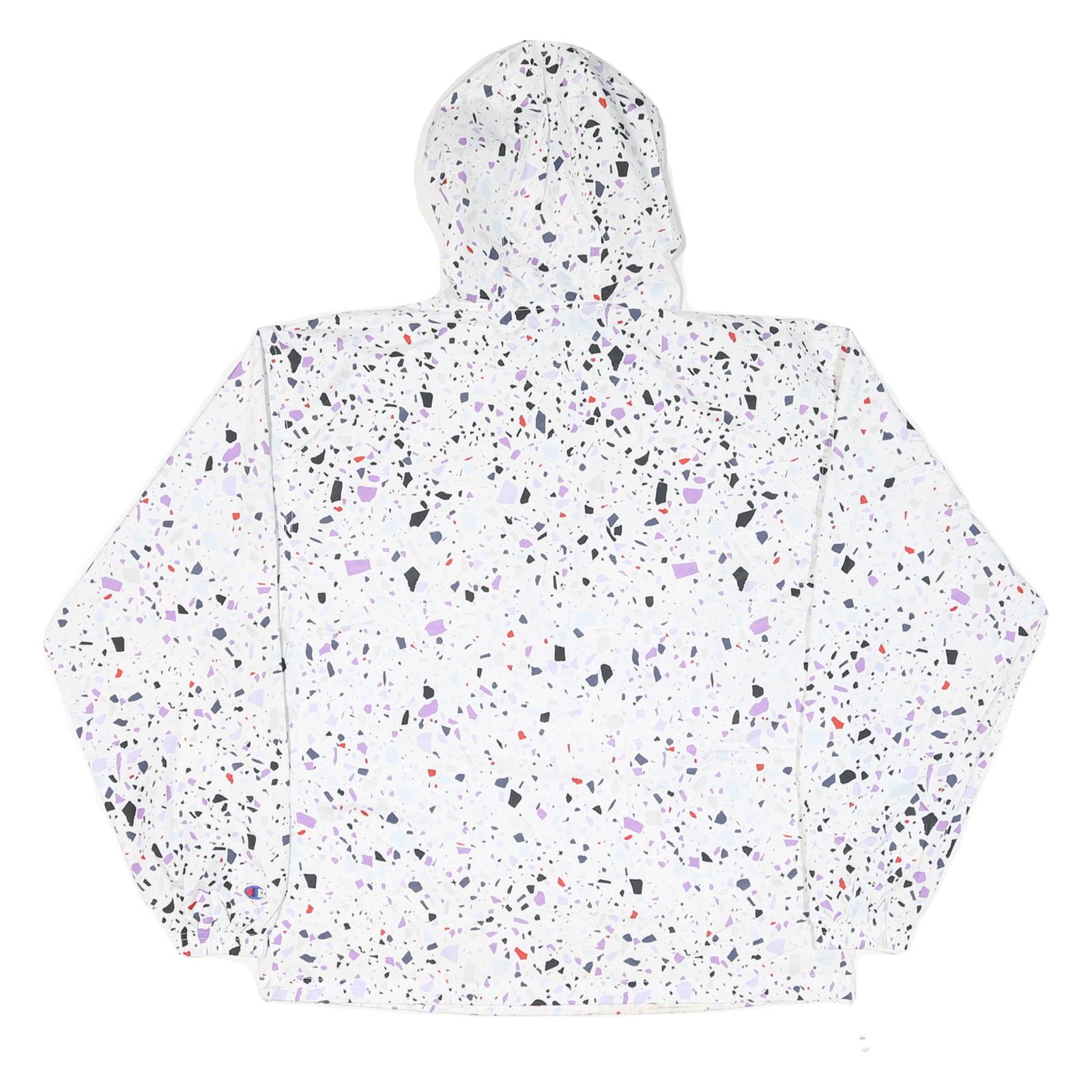 CHAMPION Womens White & Black Graphic Print Hooded Nylon Jacket M Zip Patterned
