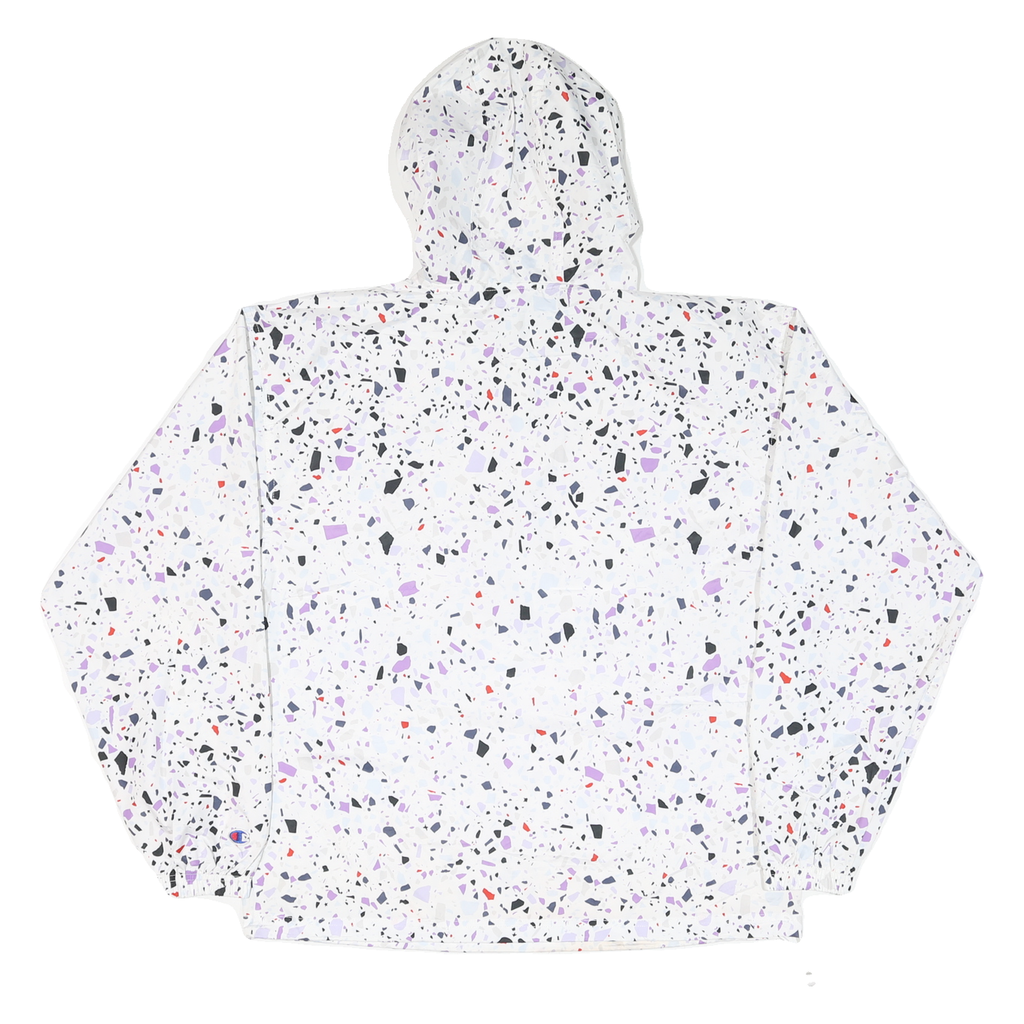 CHAMPION Womens White & Black Graphic Print Hooded Nylon Jacket M Zip Patterned