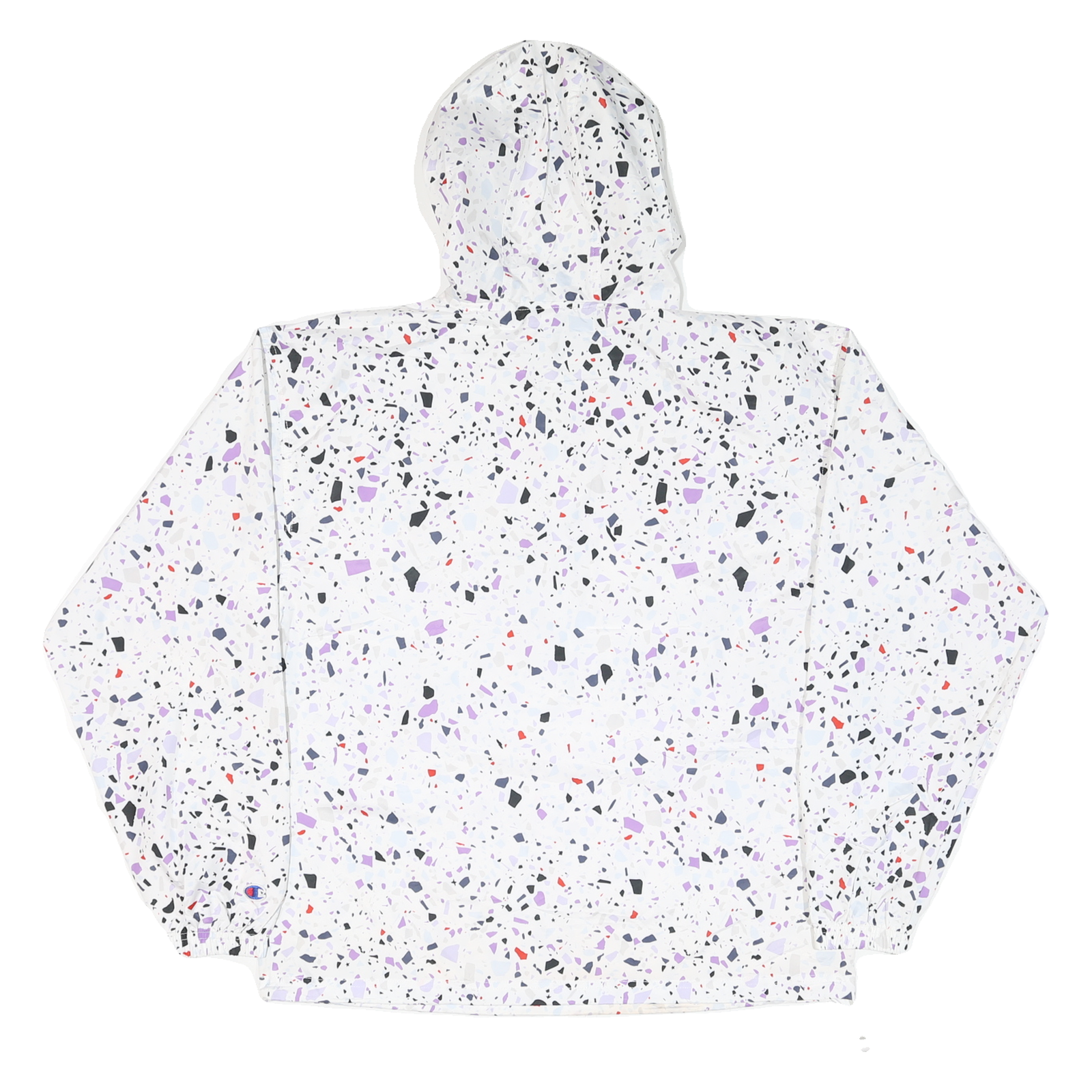 CHAMPION Womens White & Black Graphic Print Hooded Nylon Jacket M Zip Patterned