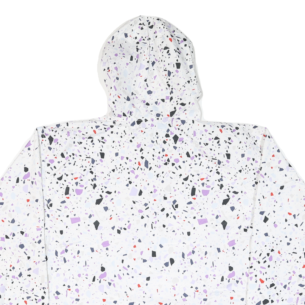 CHAMPION Womens White & Black Graphic Print Hooded Nylon Jacket M Zip Patterned