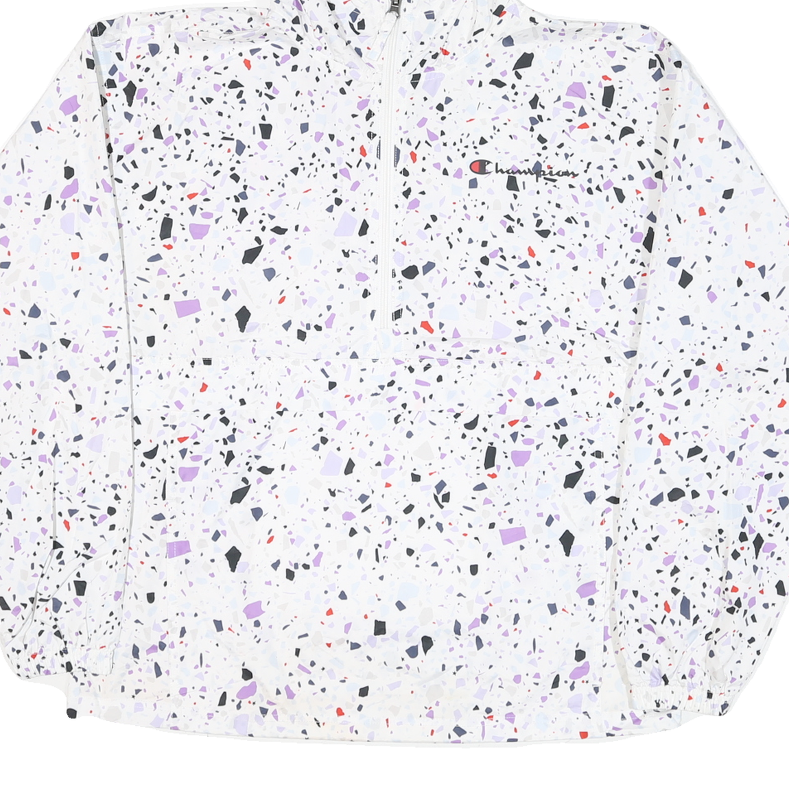 CHAMPION Womens White & Black Graphic Print Hooded Nylon Jacket M Zip Patterned