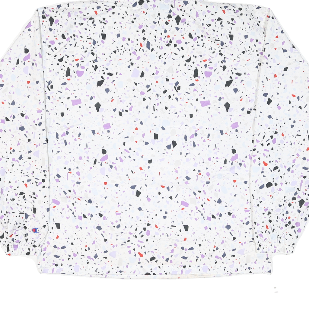 CHAMPION Womens White & Black Graphic Print Hooded Nylon Jacket M Zip Patterned