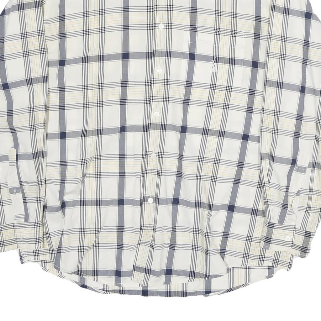 NAUTICA Mens White & Grey Check Shirt L Classic Cotton Blend Long Sleeve Button