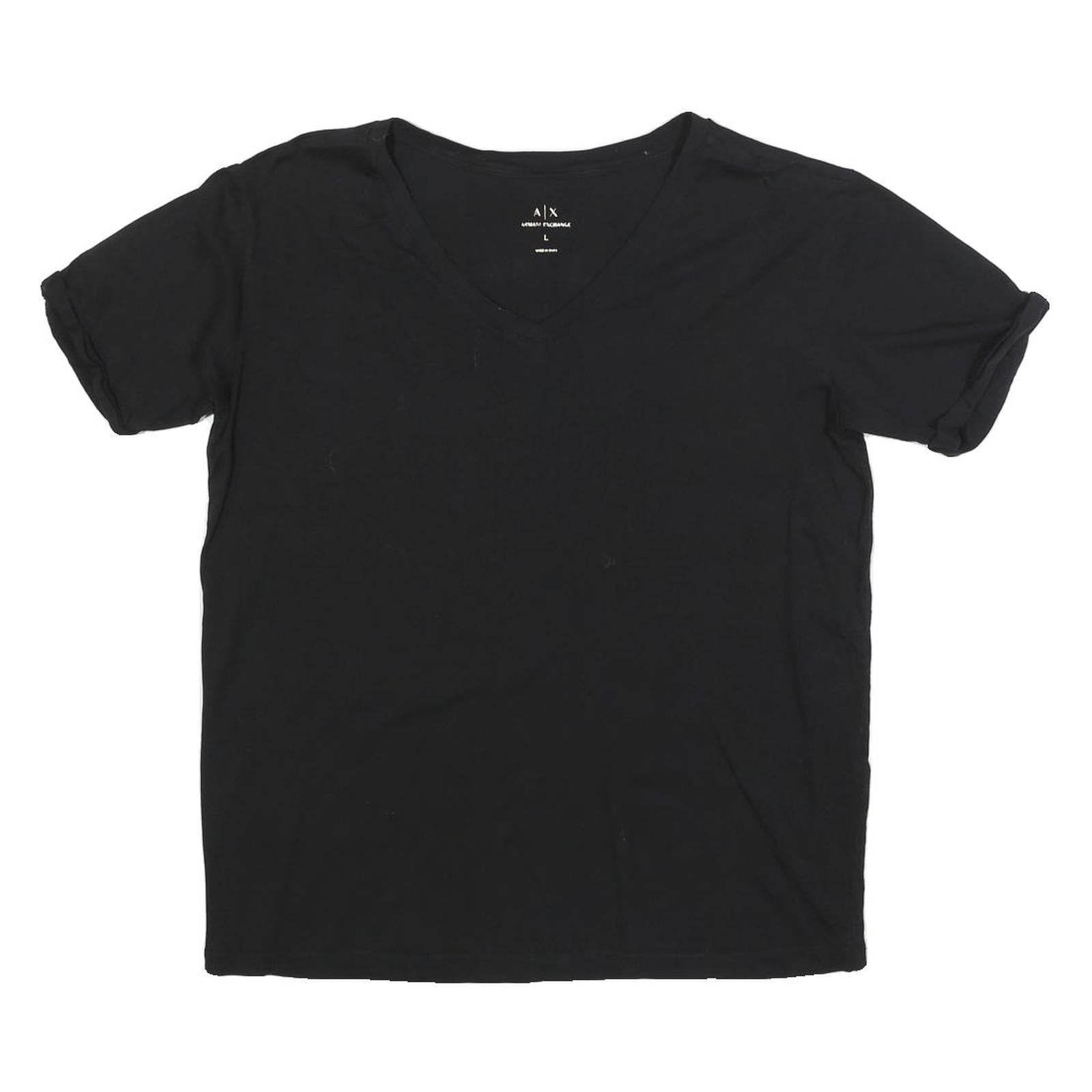 ARMANI EXCHANGE Womens Black Logo Graphic T-Shirt L Short Sleeve V-Neck Stylish