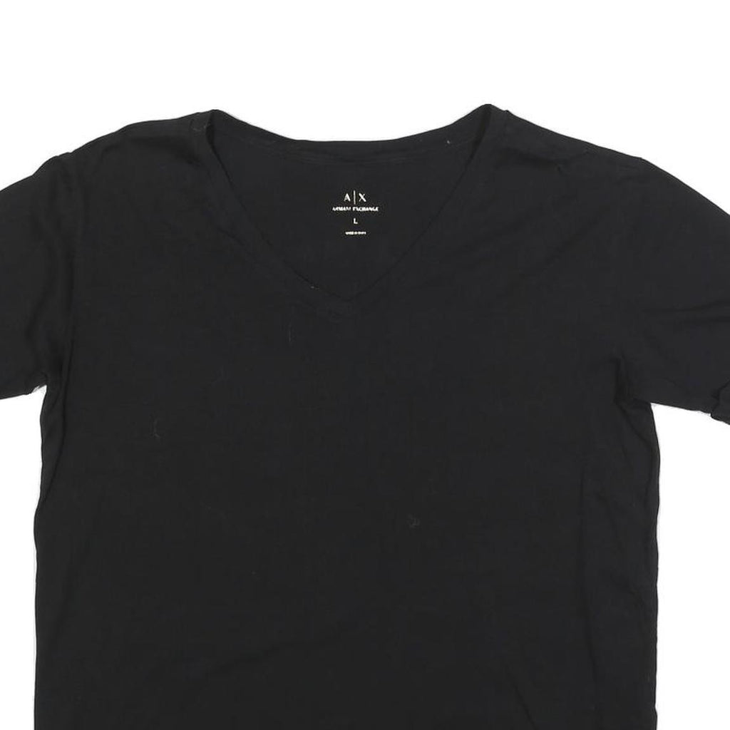ARMANI EXCHANGE Womens Black Logo Graphic T-Shirt L Short Sleeve V-Neck Stylish