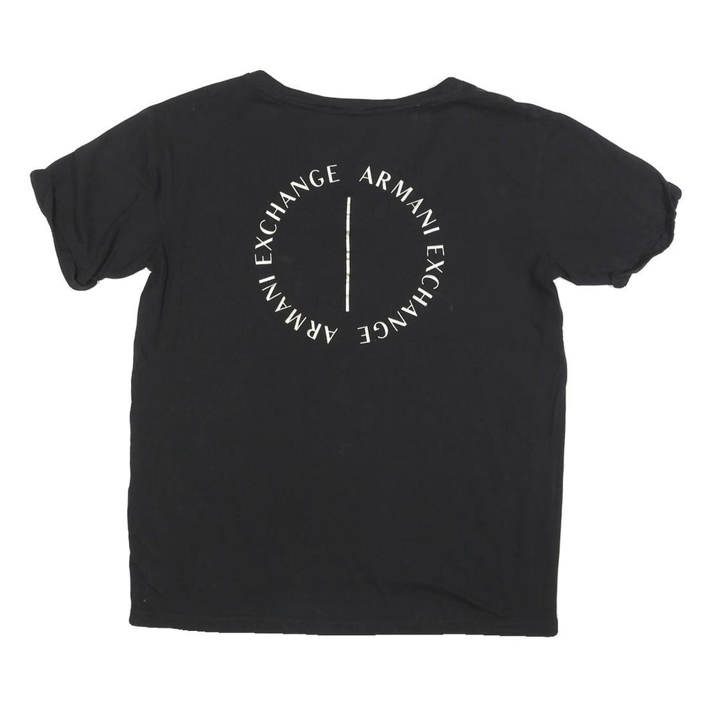 ARMANI EXCHANGE Womens Black Logo Graphic T-Shirt L Short Sleeve V-Neck Stylish