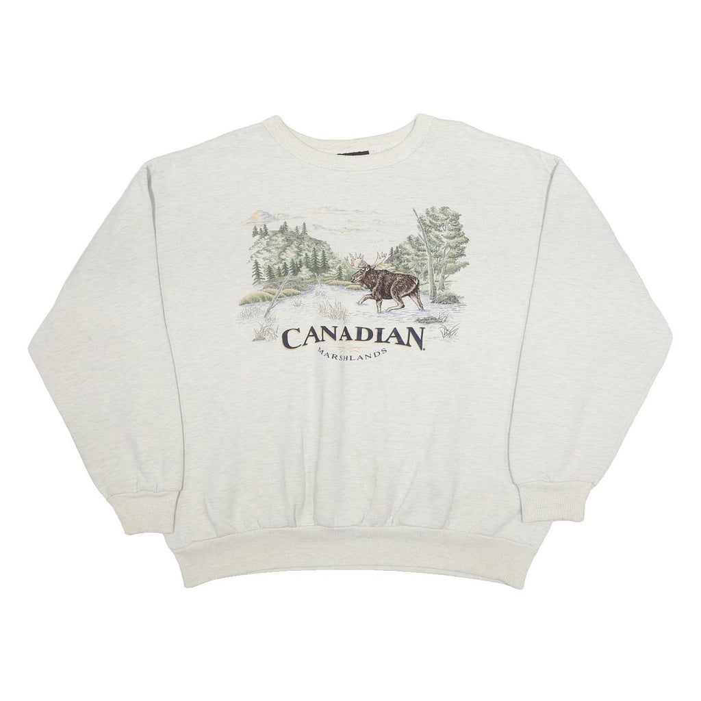 MARSHLANDS CANADA Womens Cream Canada Moose Graphic Crew Neck XL Sweatshirt