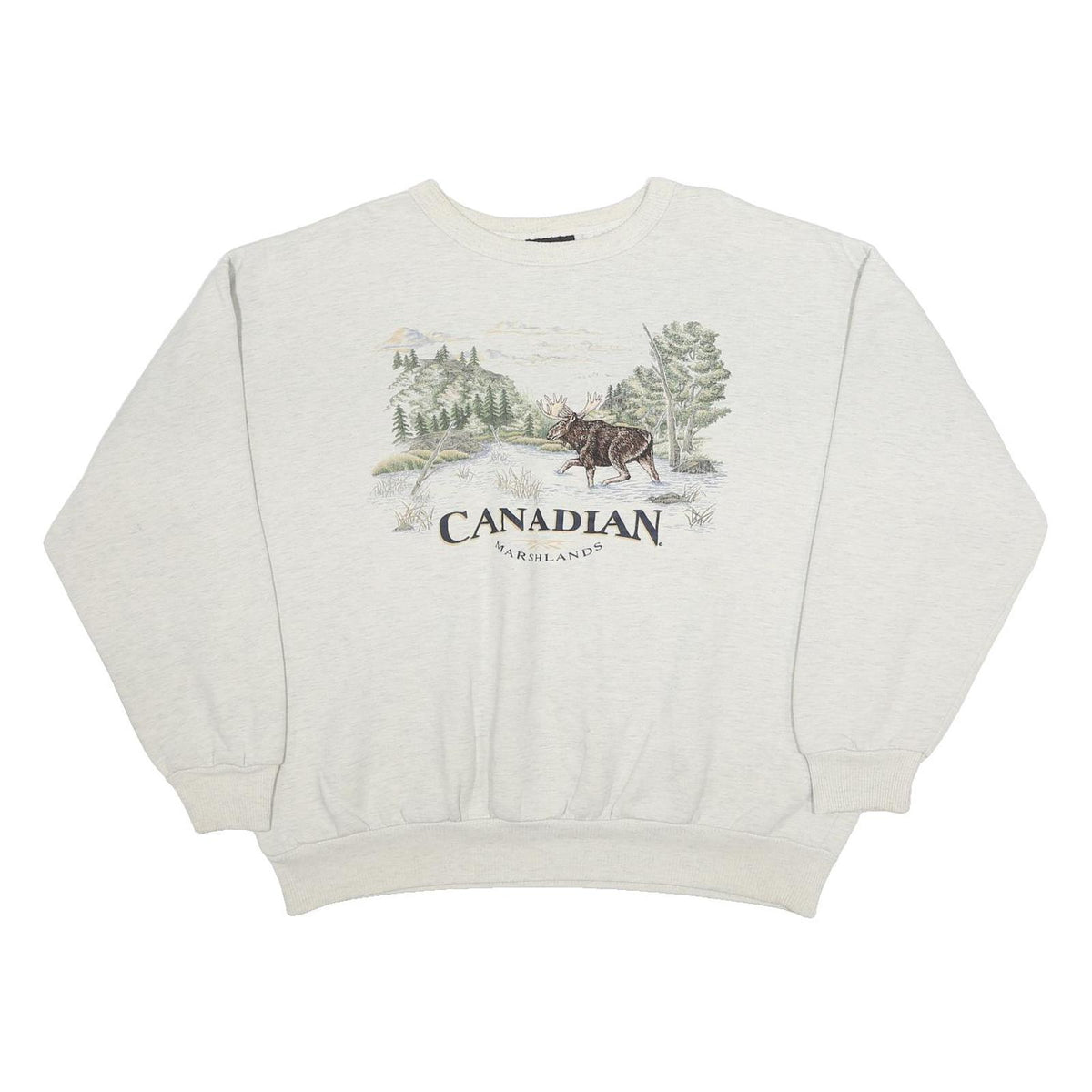MARSHLANDS CANADA Womens Cream Canada Moose Graphic Crew Neck XL Sweatshirt