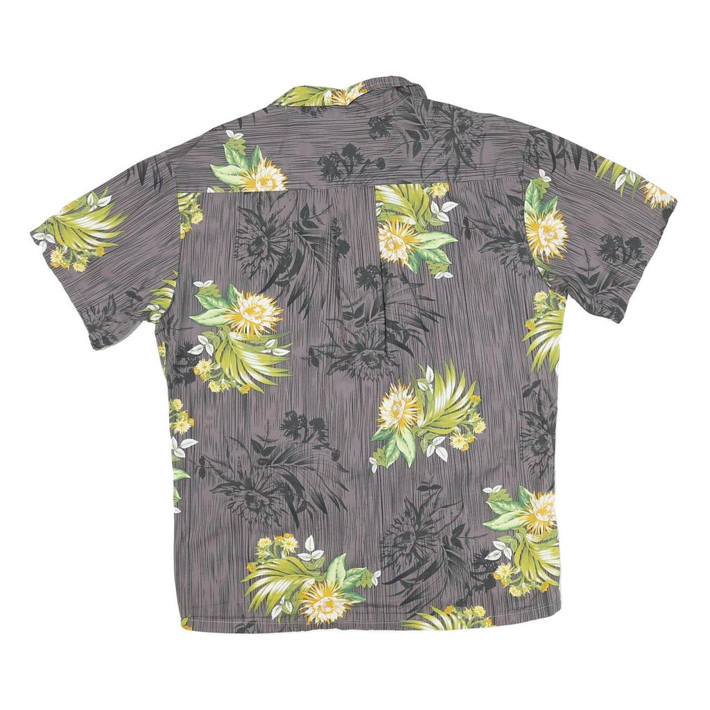 Mens Grey & Yellow Floral Pattern Polyester Blend Shirt M Casual Short Sleeve