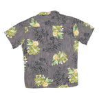 Mens Grey & Yellow Floral Pattern Polyester Blend Shirt M Casual Short Sleeve