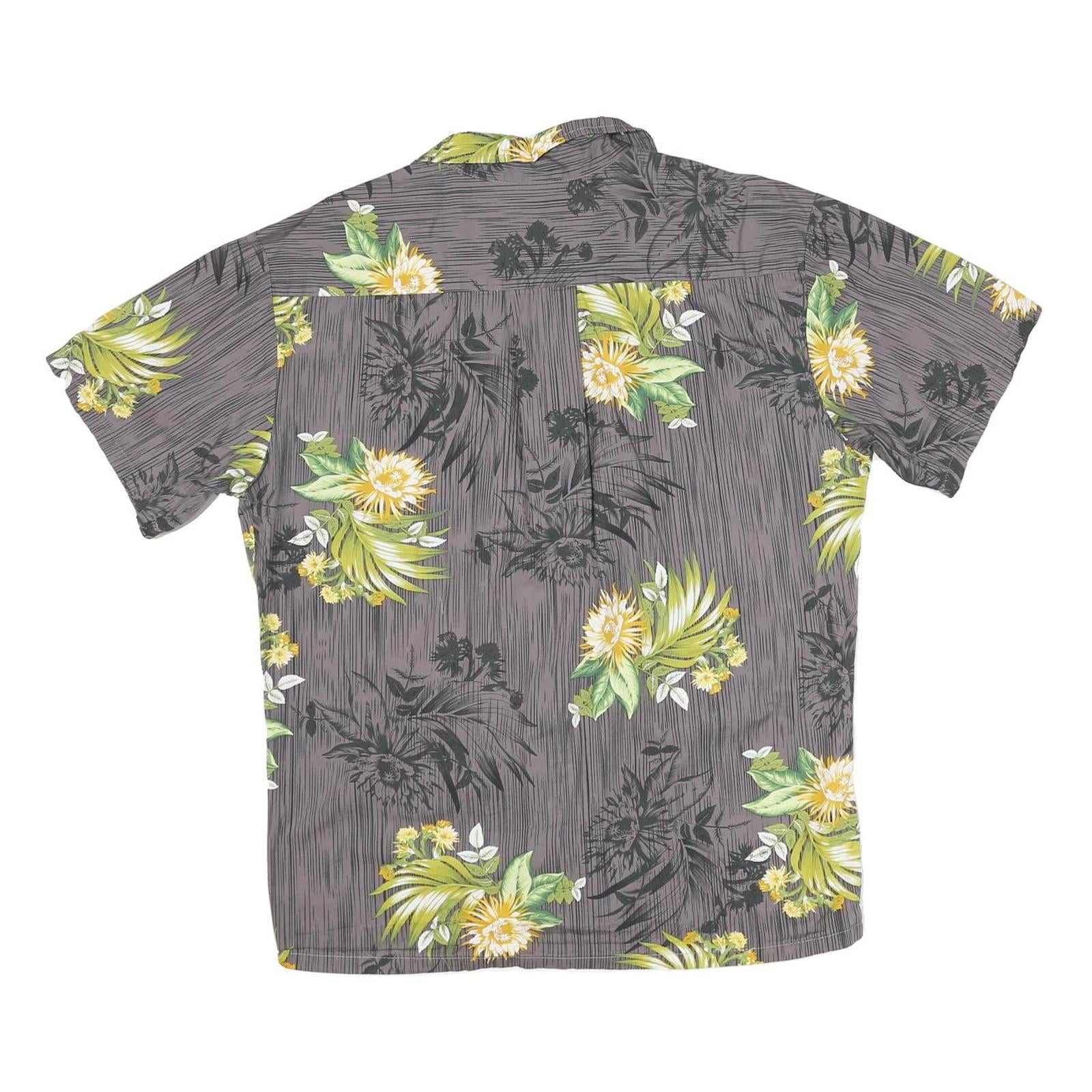 Mens Grey & Yellow Floral Pattern Polyester Blend Shirt M Casual Short Sleeve