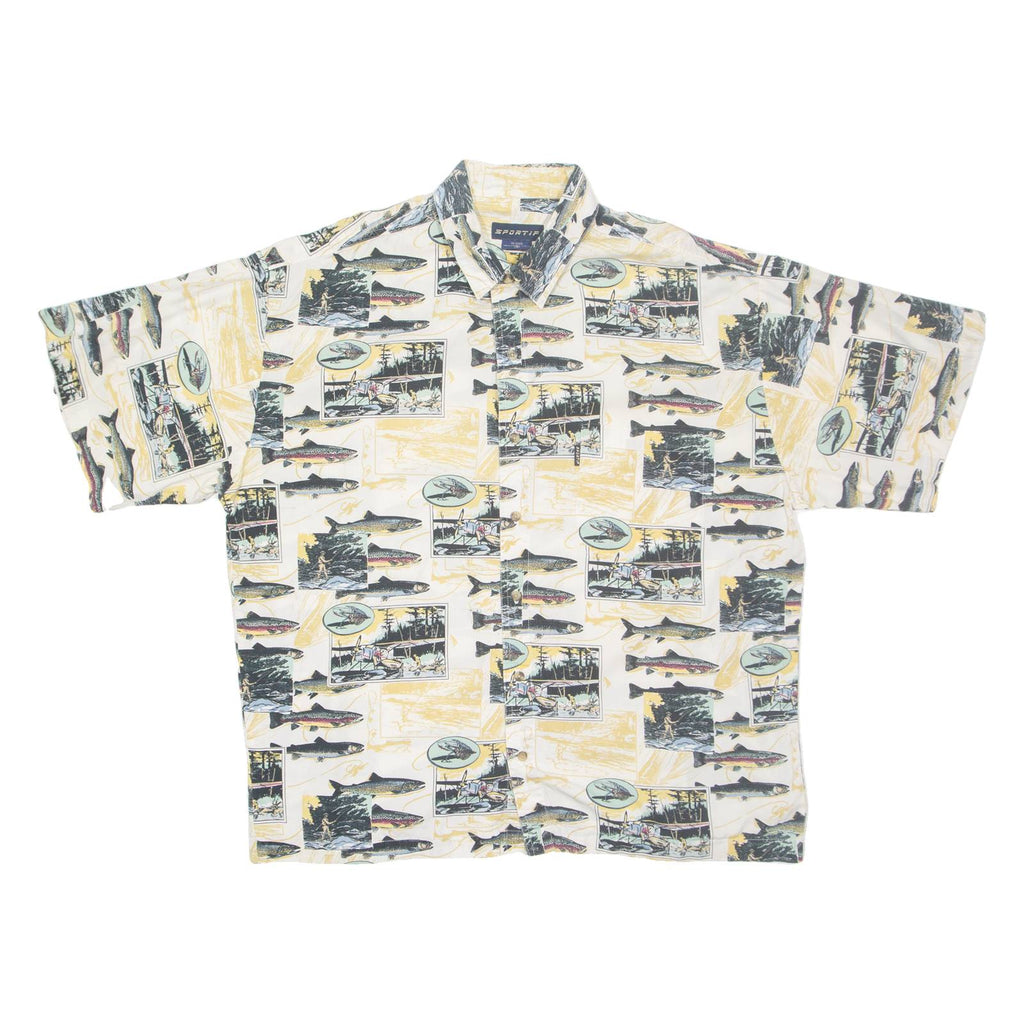 SPORTIF Mens Shirt White Crazy Pattern XL