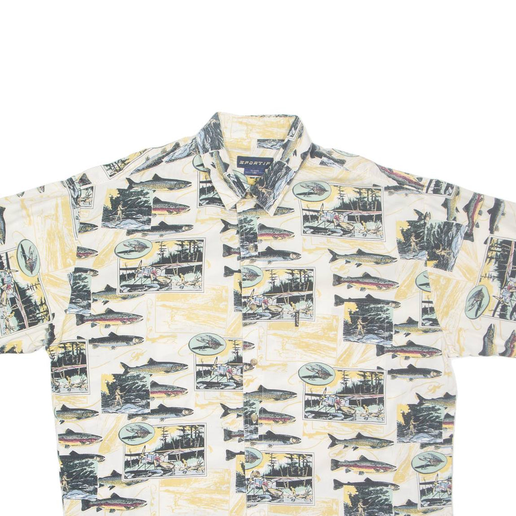 SPORTIF Mens Shirt White Crazy Pattern XL