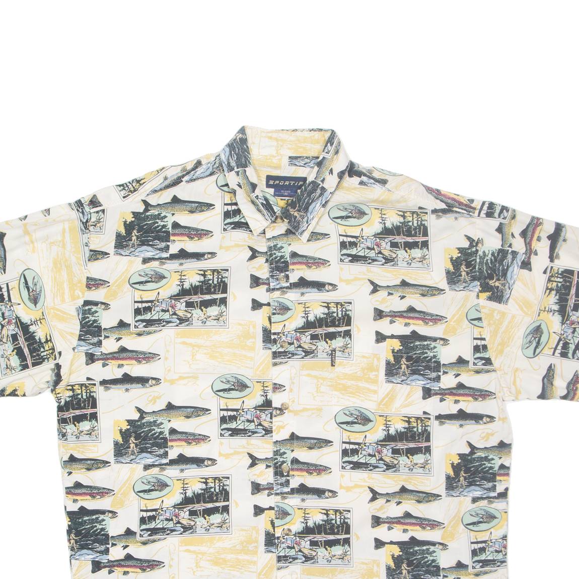 SPORTIF Mens Shirt White Crazy Pattern XL