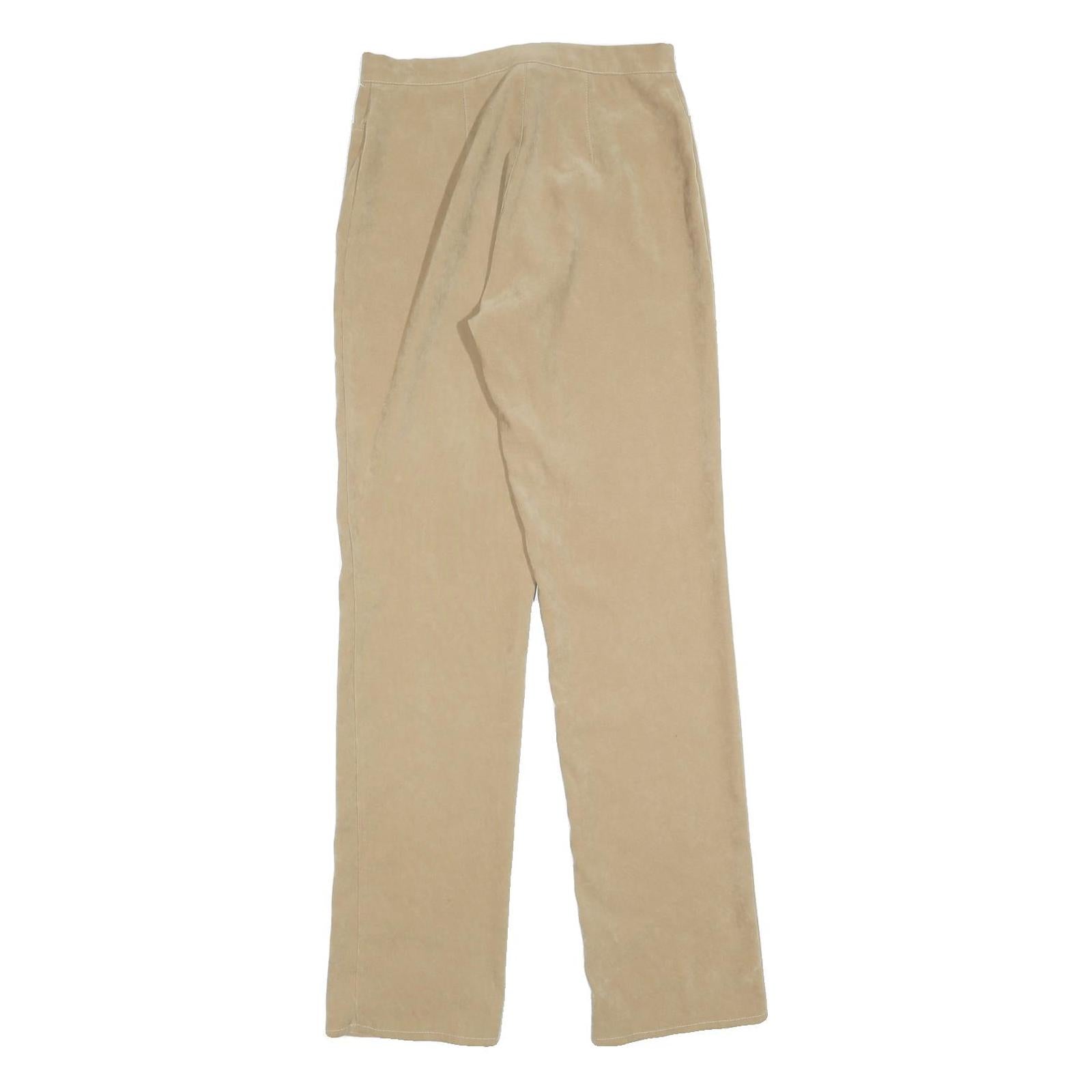 Womens Slim Fit Beige Viscose Trousers W26 L32 Zip Closure Stylish