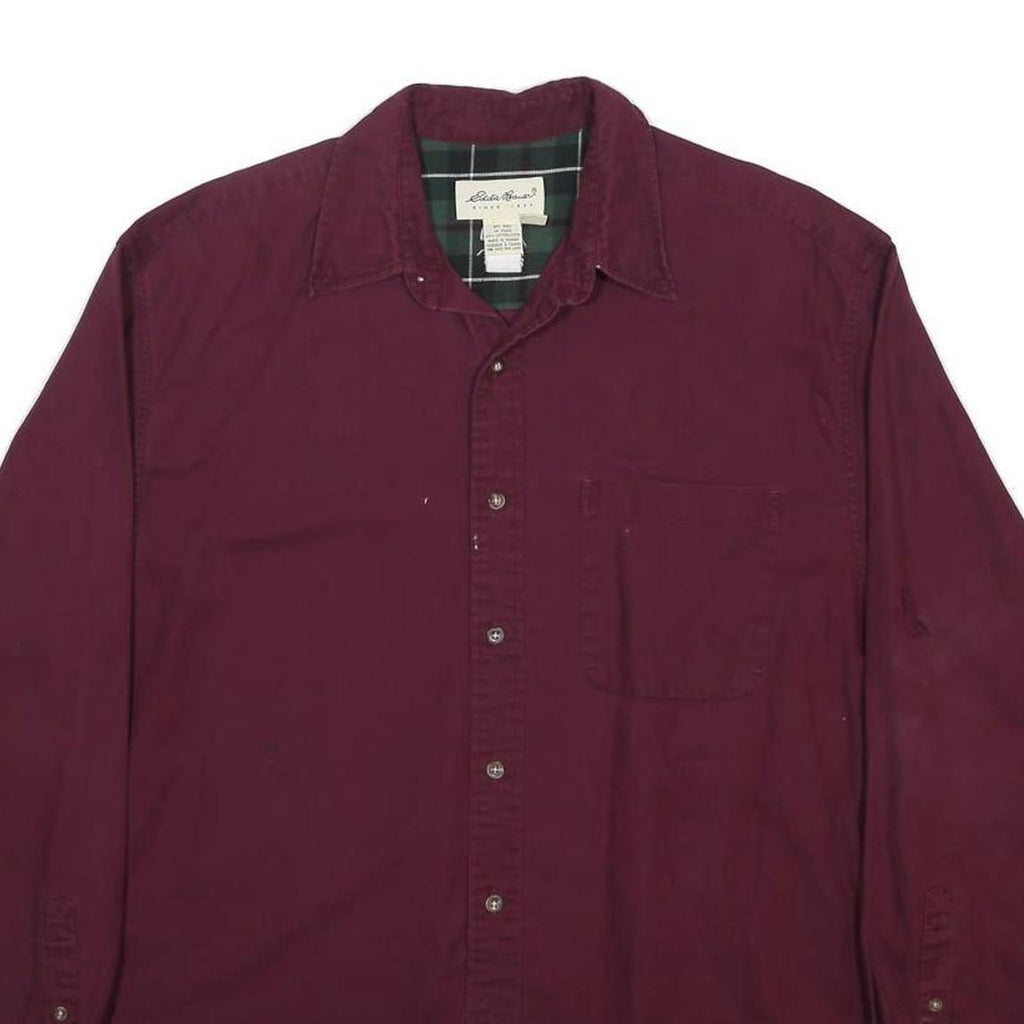 EDDIE BAUER Mens Maroon Cotton Shirt M Casual Long Sleeve Button Pocket