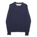 TOMMY HILFIGER Womens Blue Plain Wool Blend Jumper Crew Neck Tight Knit M