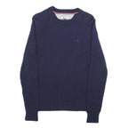 TOMMY HILFIGER Womens Blue Plain Wool Blend Jumper Crew Neck Tight Knit M