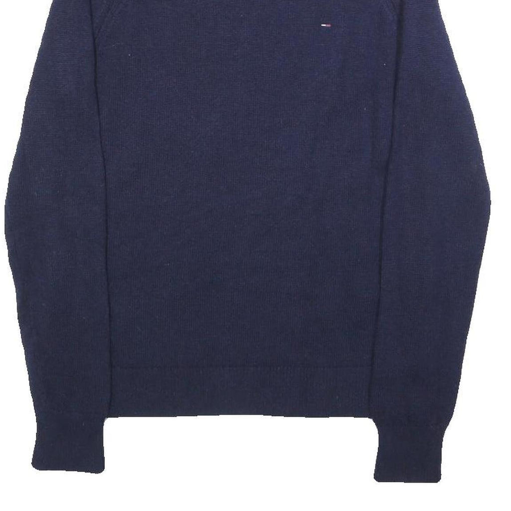 TOMMY HILFIGER Womens Blue Plain Wool Blend Jumper Crew Neck Tight Knit M