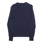 TOMMY HILFIGER Womens Blue Plain Wool Blend Jumper Crew Neck Tight Knit M