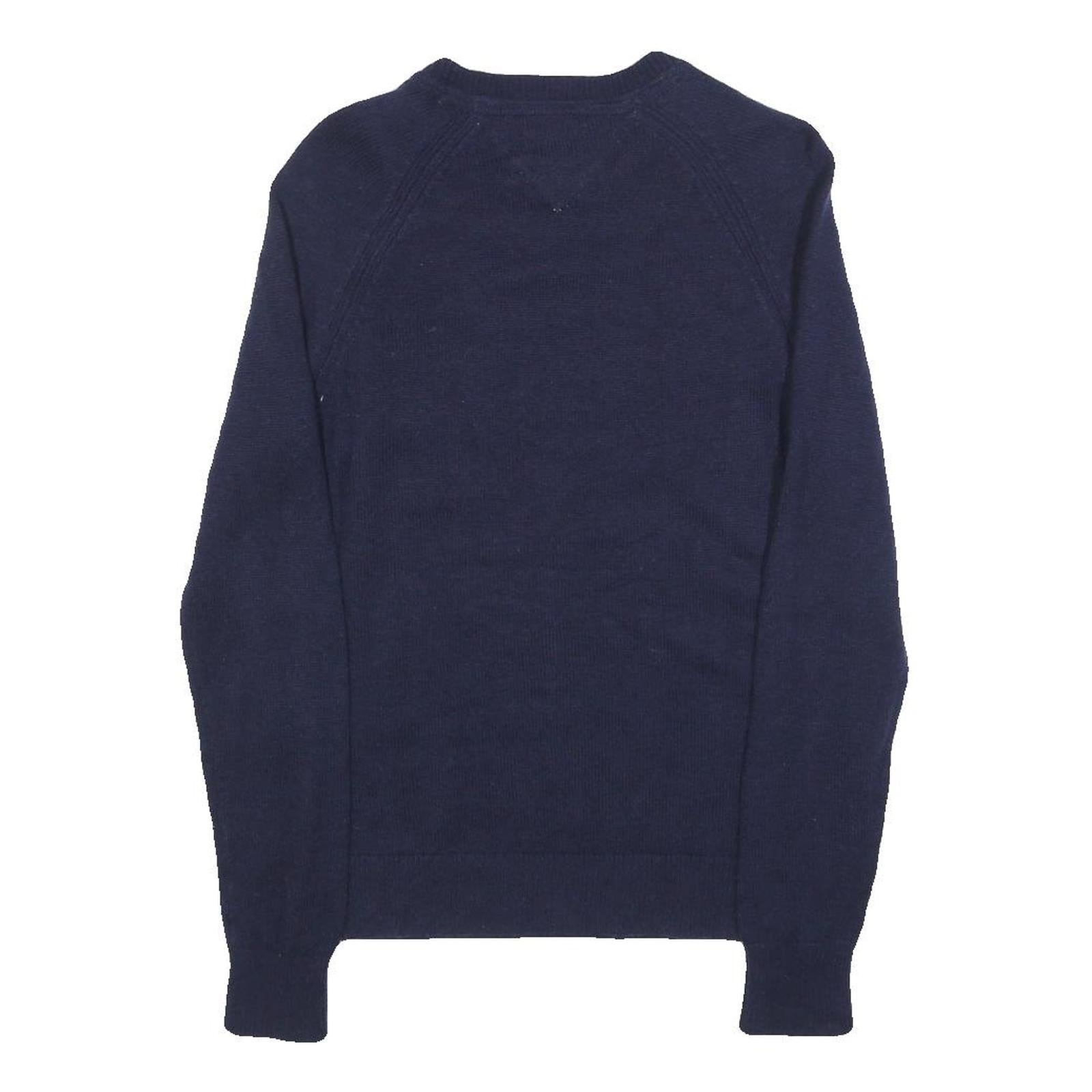 TOMMY HILFIGER Womens Blue Plain Wool Blend Jumper Crew Neck Tight Knit M