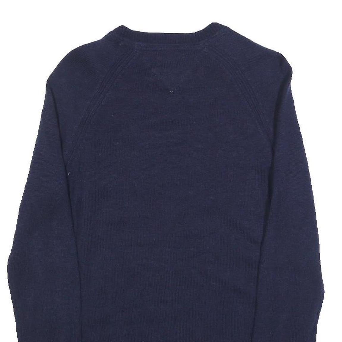 TOMMY HILFIGER Womens Blue Plain Wool Blend Jumper Crew Neck Tight Knit M