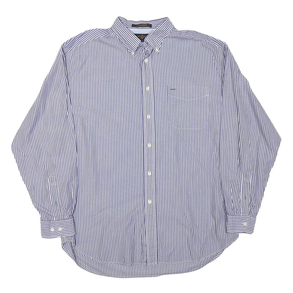TOMMY HILFIGER Mens Blue & White Stripe Cotton Blend Shirt L Button Down Pocket