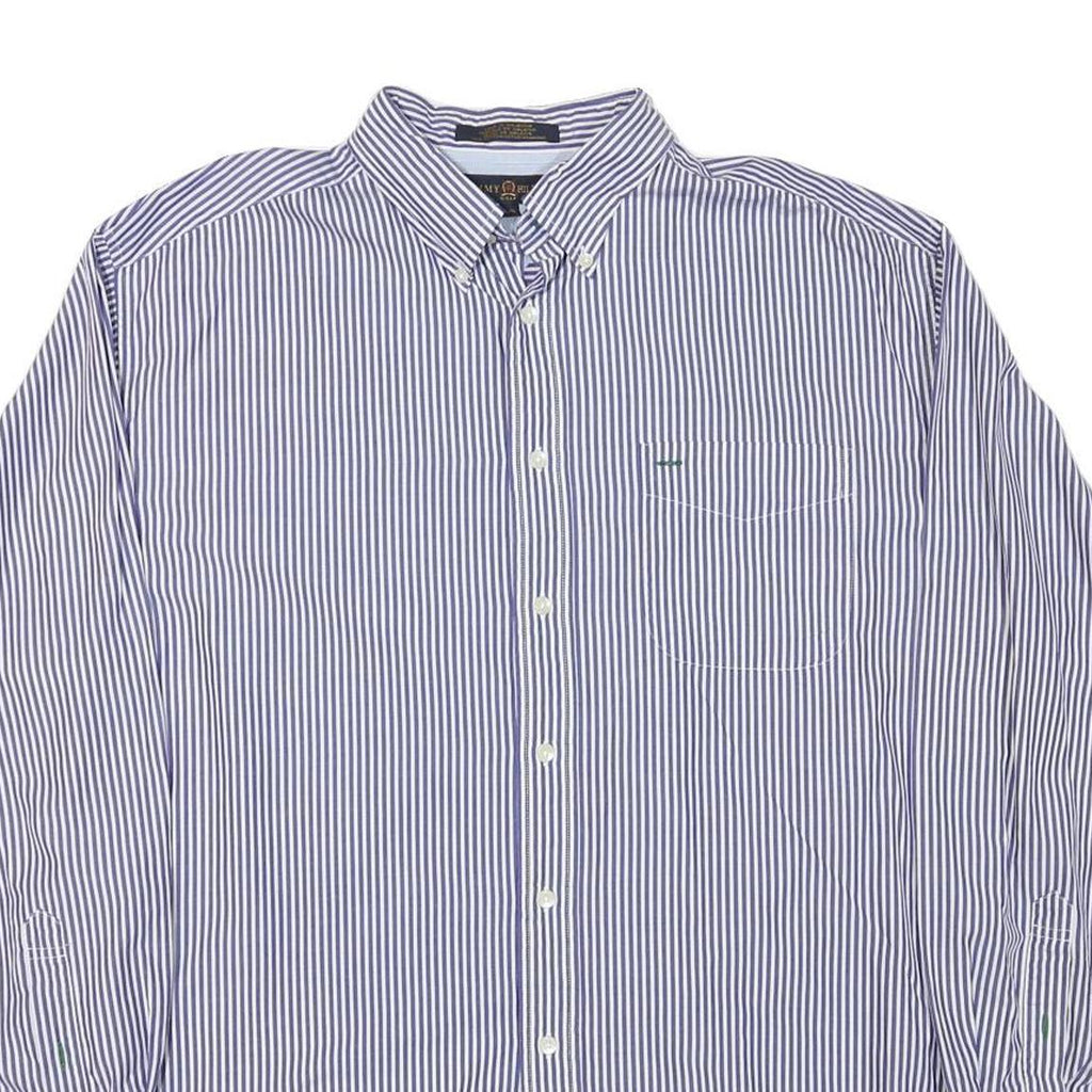 TOMMY HILFIGER Mens Blue & White Stripe Cotton Blend Shirt L Button Down Pocket