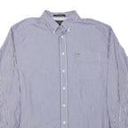 TOMMY HILFIGER Mens Blue & White Stripe Cotton Blend Shirt L Button Down Pocket