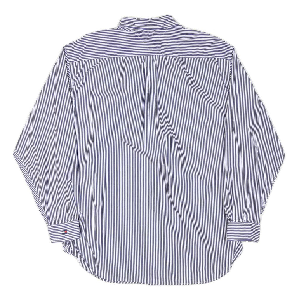 TOMMY HILFIGER Mens Blue & White Stripe Cotton Blend Shirt L Button Down Pocket