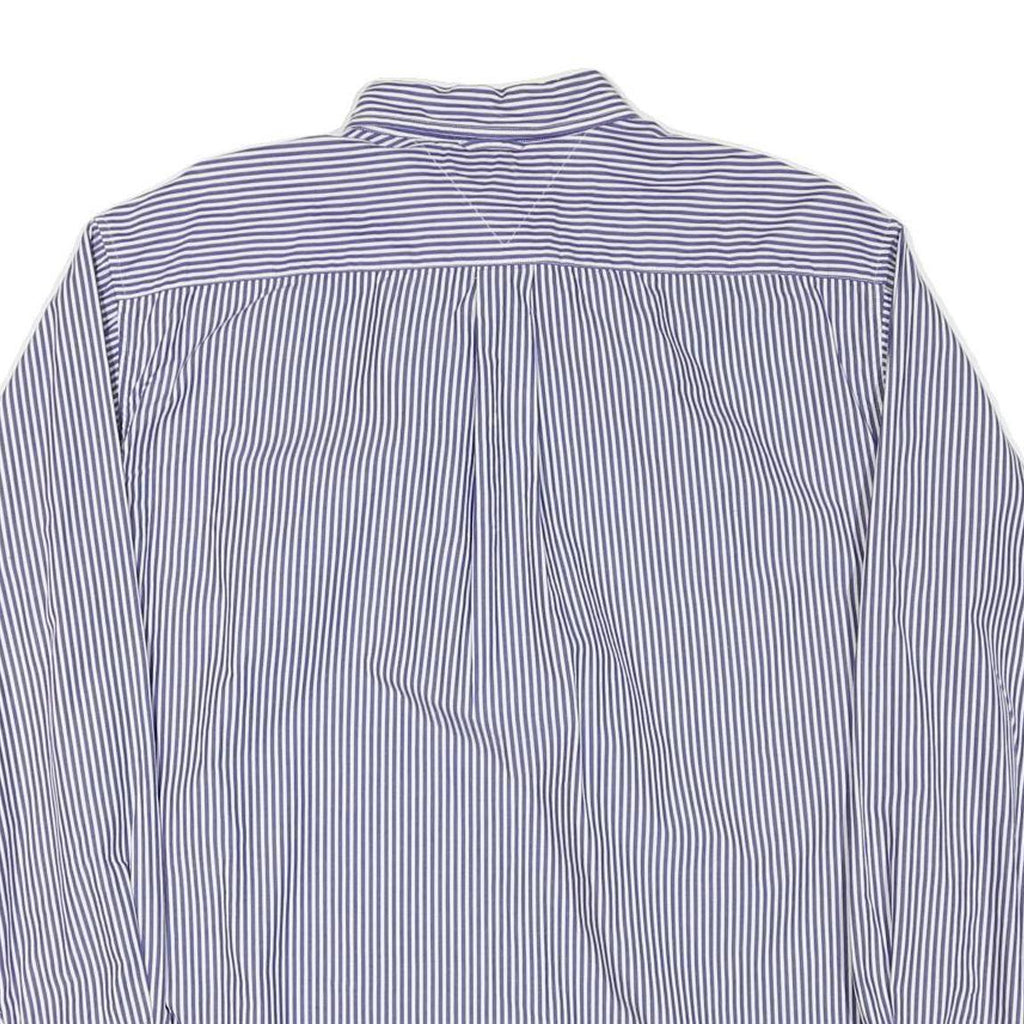 TOMMY HILFIGER Mens Blue & White Stripe Cotton Blend Shirt L Button Down Pocket