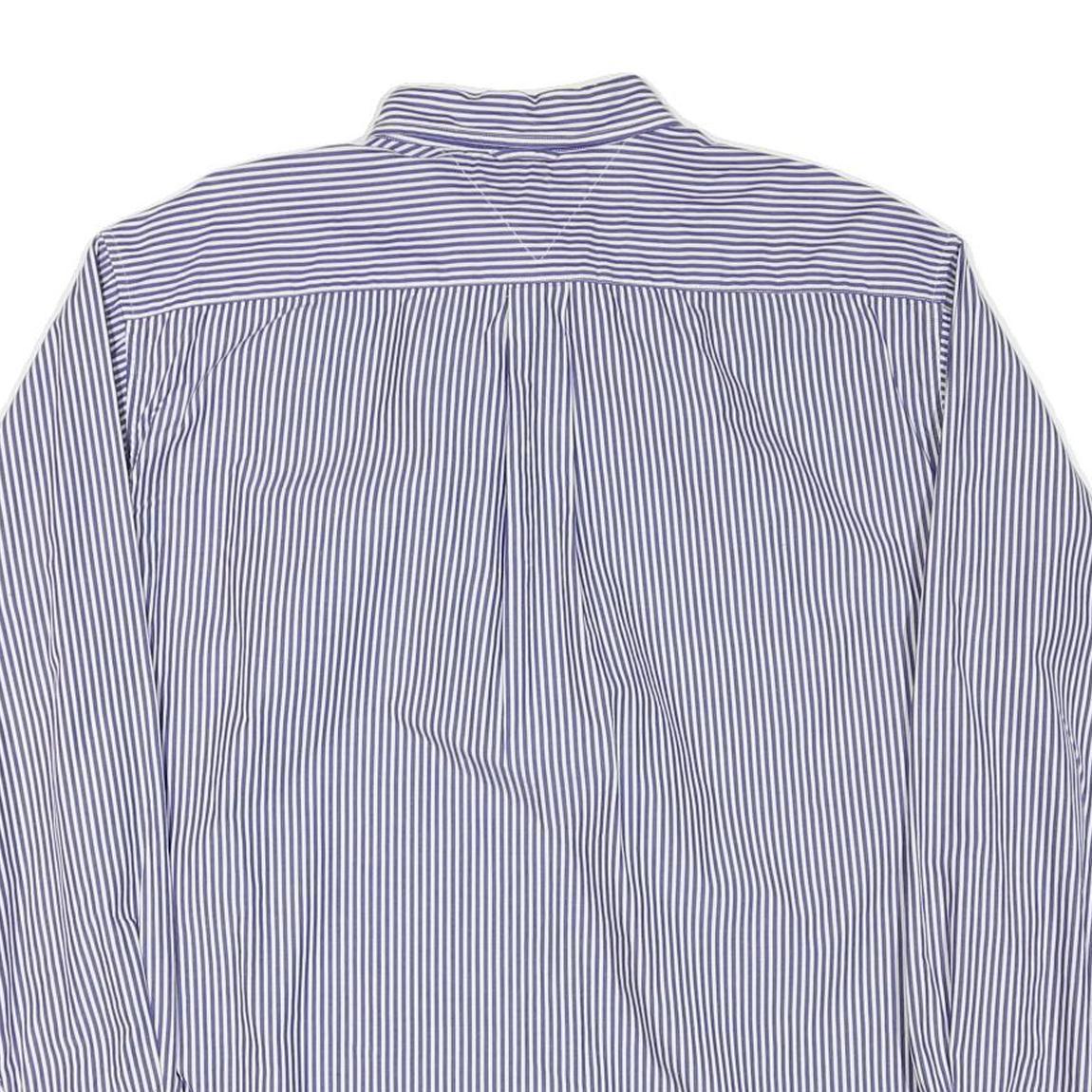 TOMMY HILFIGER Mens Blue & White Stripe Cotton Blend Shirt L Button Down Pocket
