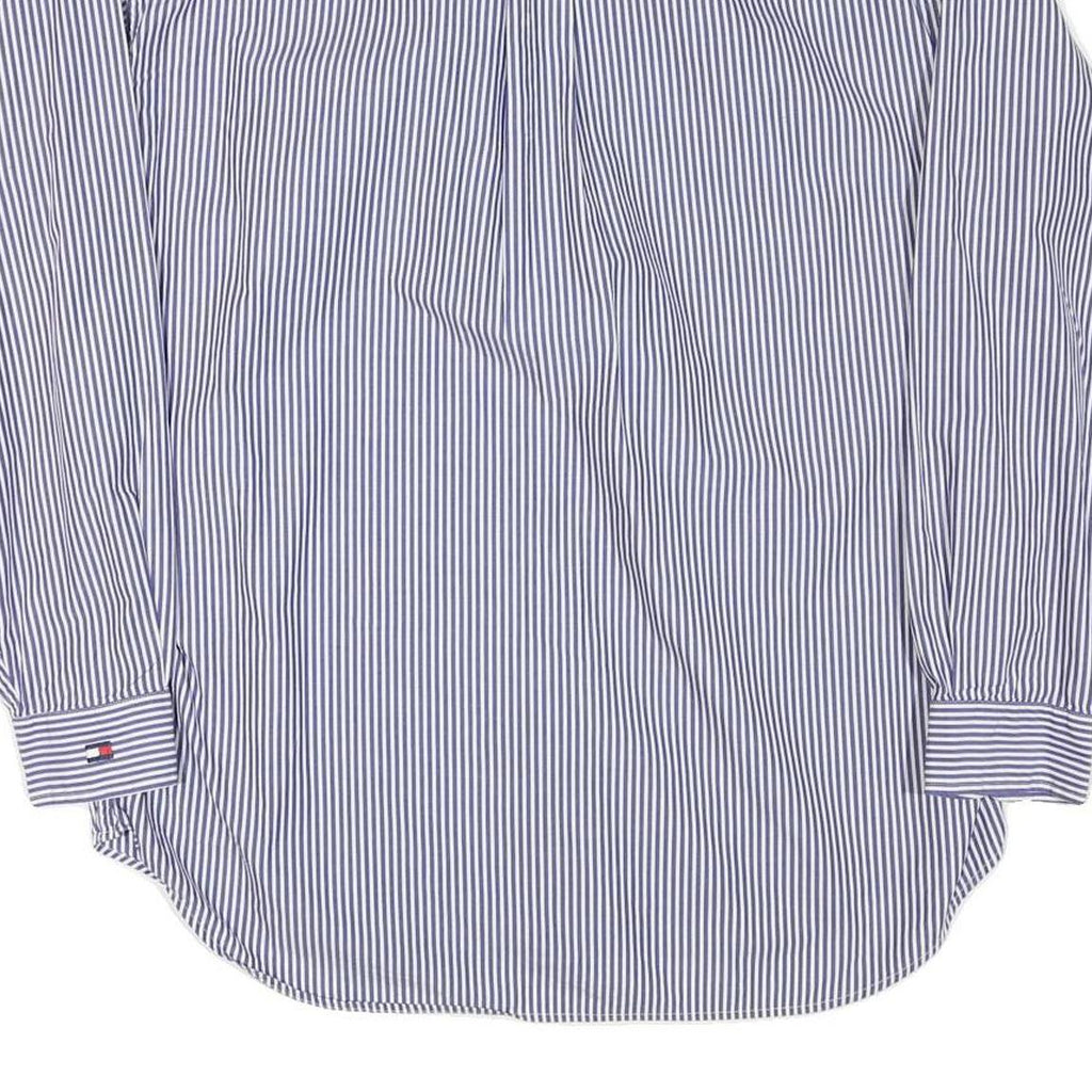 TOMMY HILFIGER Mens Blue & White Stripe Cotton Blend Shirt L Button Down Pocket