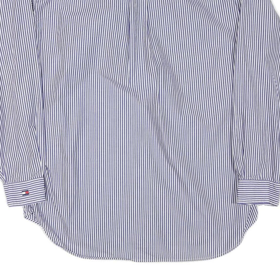 TOMMY HILFIGER Mens Blue & White Stripe Cotton Blend Shirt L Button Down Pocket