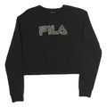 FILA Womens Black Crop Crew Neck Sweatshirt S Striped Logo Casual
