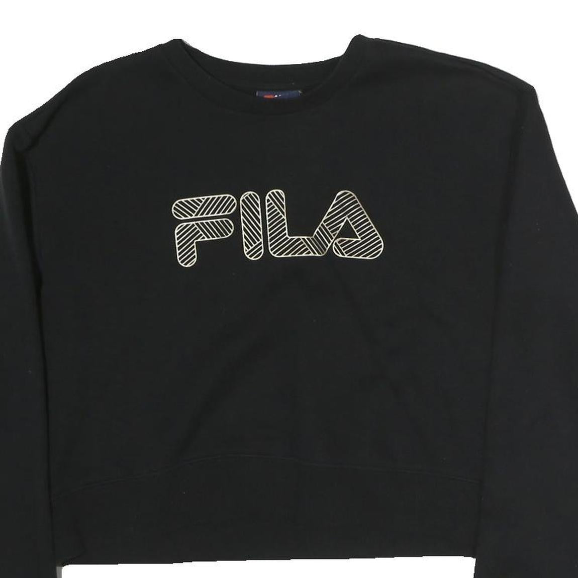 FILA Womens Black Crop Crew Neck Sweatshirt S Striped Logo Casual