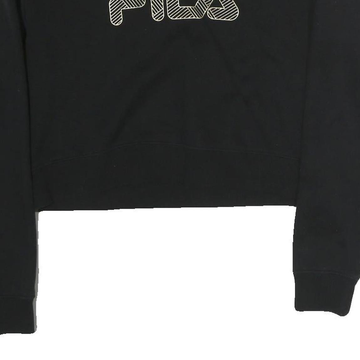 FILA Womens Black Crop Crew Neck Sweatshirt S Striped Logo Casual