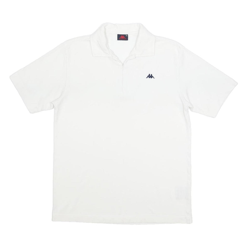 KAPPA Mens White Short Sleeve Plain Polo Shirt M Zip Collar Casual Basic