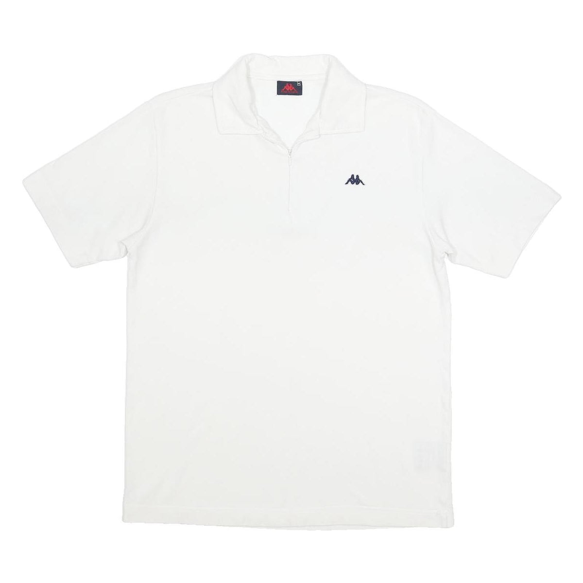 KAPPA Mens White Short Sleeve Plain Polo Shirt M Zip Collar Casual Basic