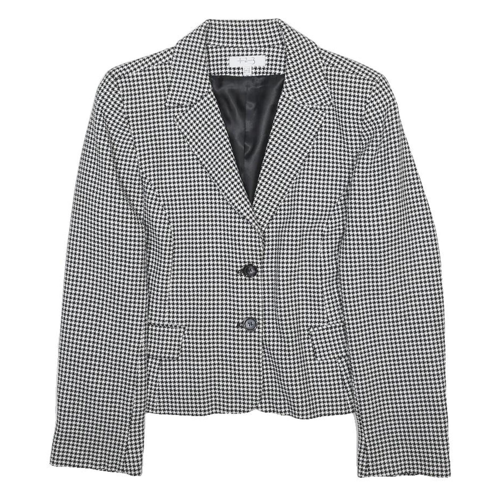 UN DEUX TROIS Womens Black & White Houndstooth Tailored Jacket S Polyester Blend