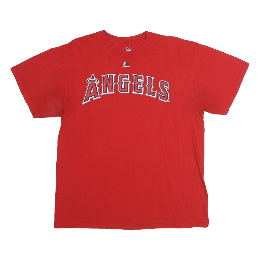 MAJESTIC Mens Red Angels Graphic T-Shirt L Short Sleeve Crew Neck Cotton