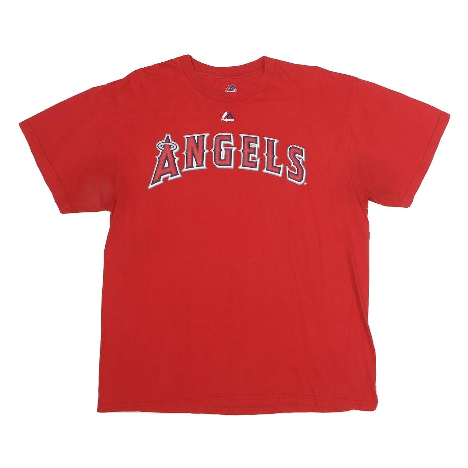 MAJESTIC Mens Red Angels Graphic T-Shirt L Short Sleeve Crew Neck Cotton