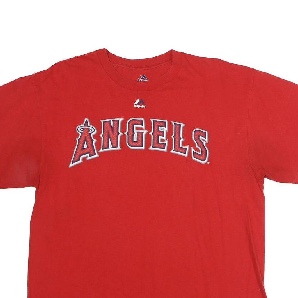 MAJESTIC Mens Red Angels Graphic T-Shirt L Short Sleeve Crew Neck Cotton