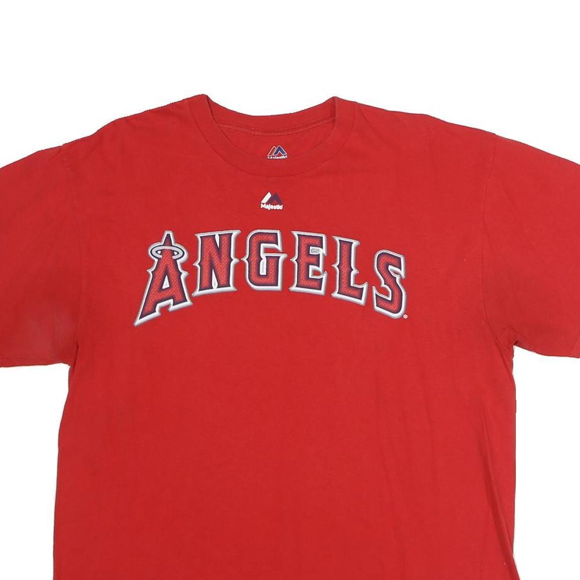 MAJESTIC Mens Red Angels Graphic T-Shirt L Short Sleeve Crew Neck Cotton